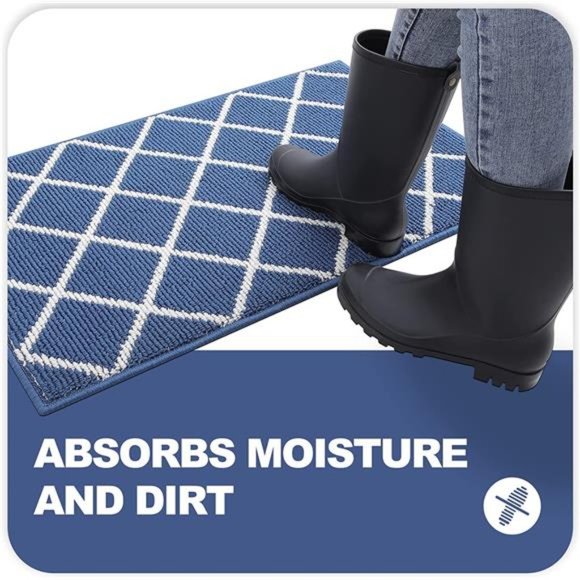 Indoor Door Mat, Non-Slip Absorbent Resist Dirt Entrance Rug, 20" x 32", Navy - Picture 2 of 6